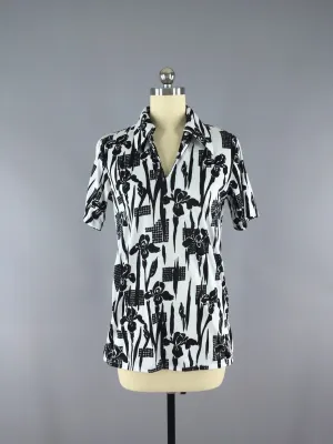 Vintage Polo Shirt / Iris Floral Print