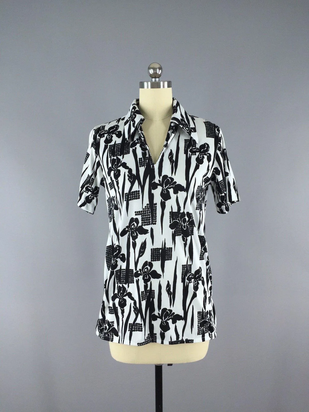 Vintage Polo Shirt / Iris Floral Print
