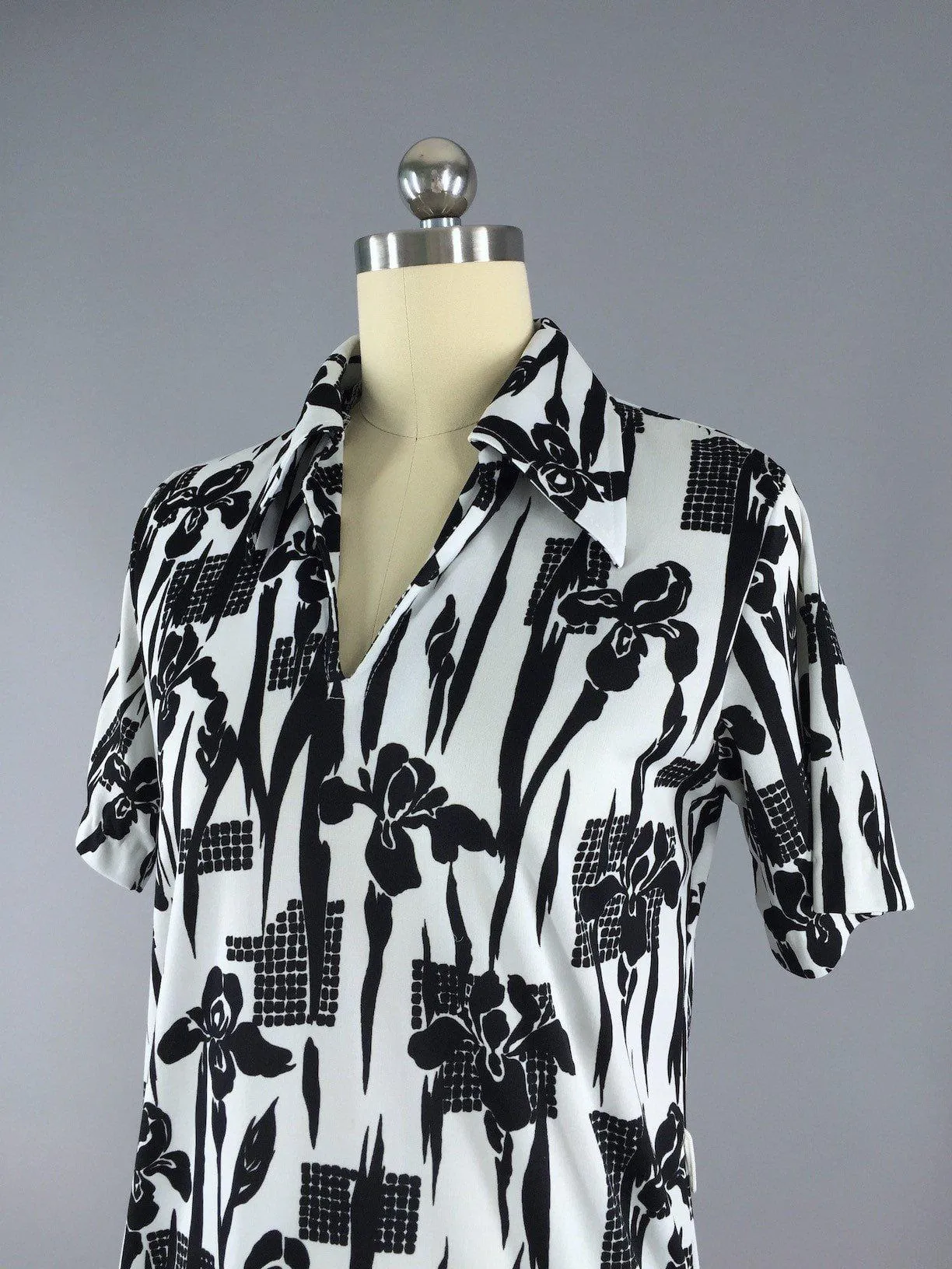 Vintage Polo Shirt / Iris Floral Print