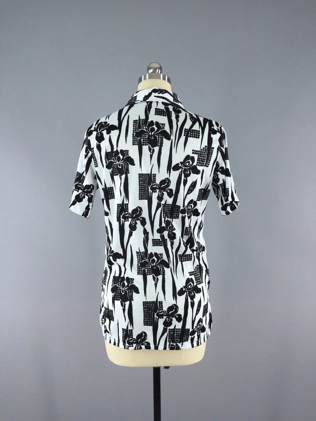 Vintage Polo Shirt / Iris Floral Print