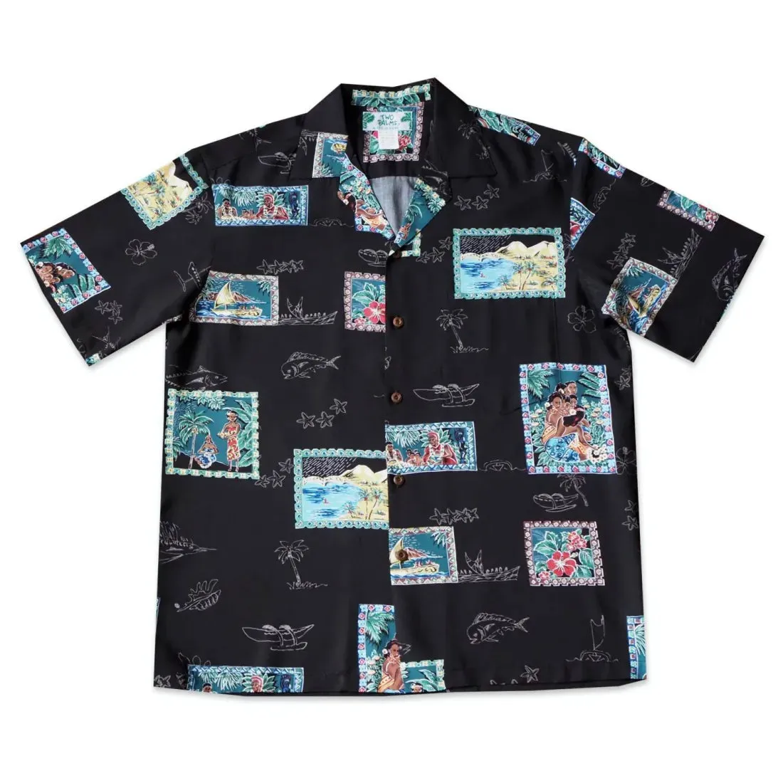 Vintage Portraits Black Hawaiian Rayon Shirt
