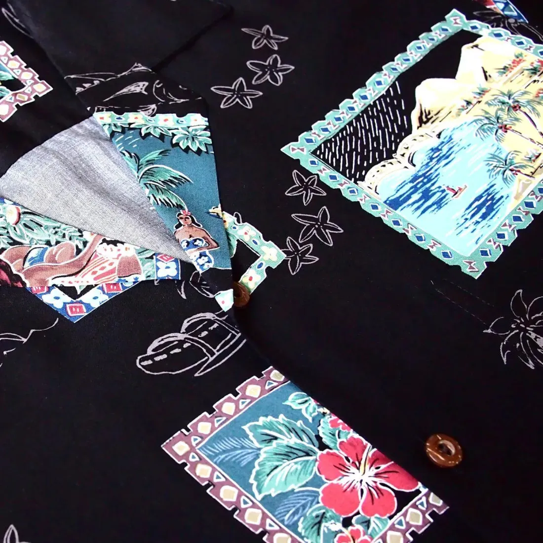 Vintage Portraits Black Hawaiian Rayon Shirt