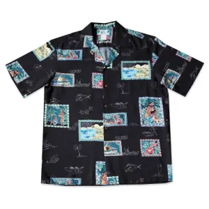 Vintage Portraits Black Hawaiian Rayon Shirt