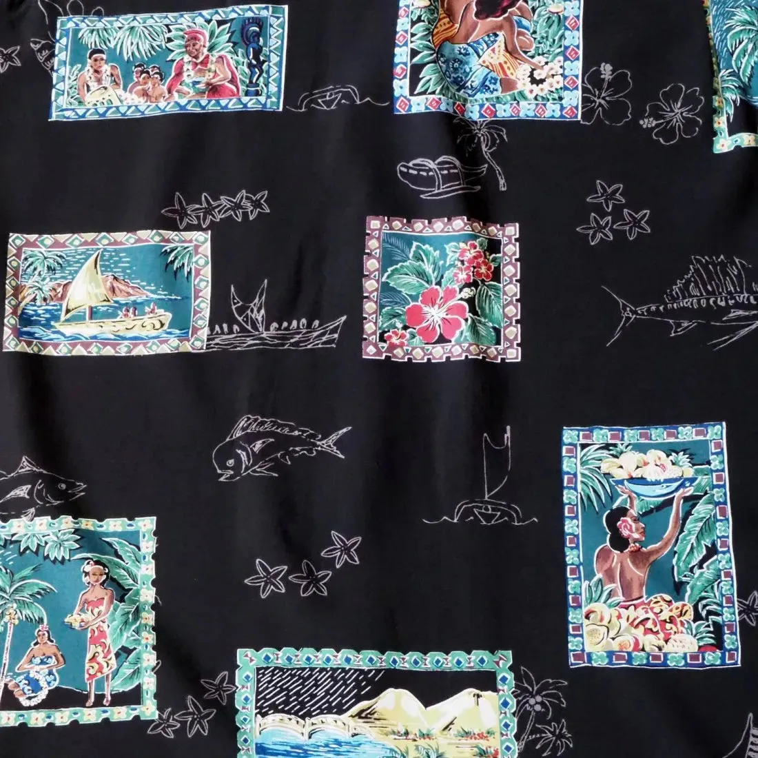 Vintage Portraits Black Hawaiian Rayon Shirt