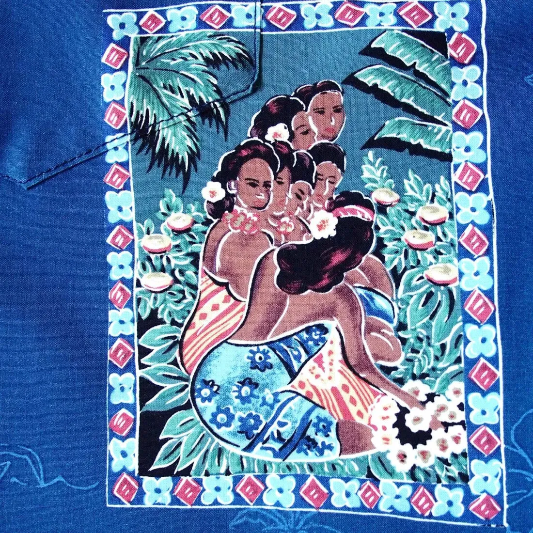 Vintage Portraits Blue Hawaiian Rayon Shirt