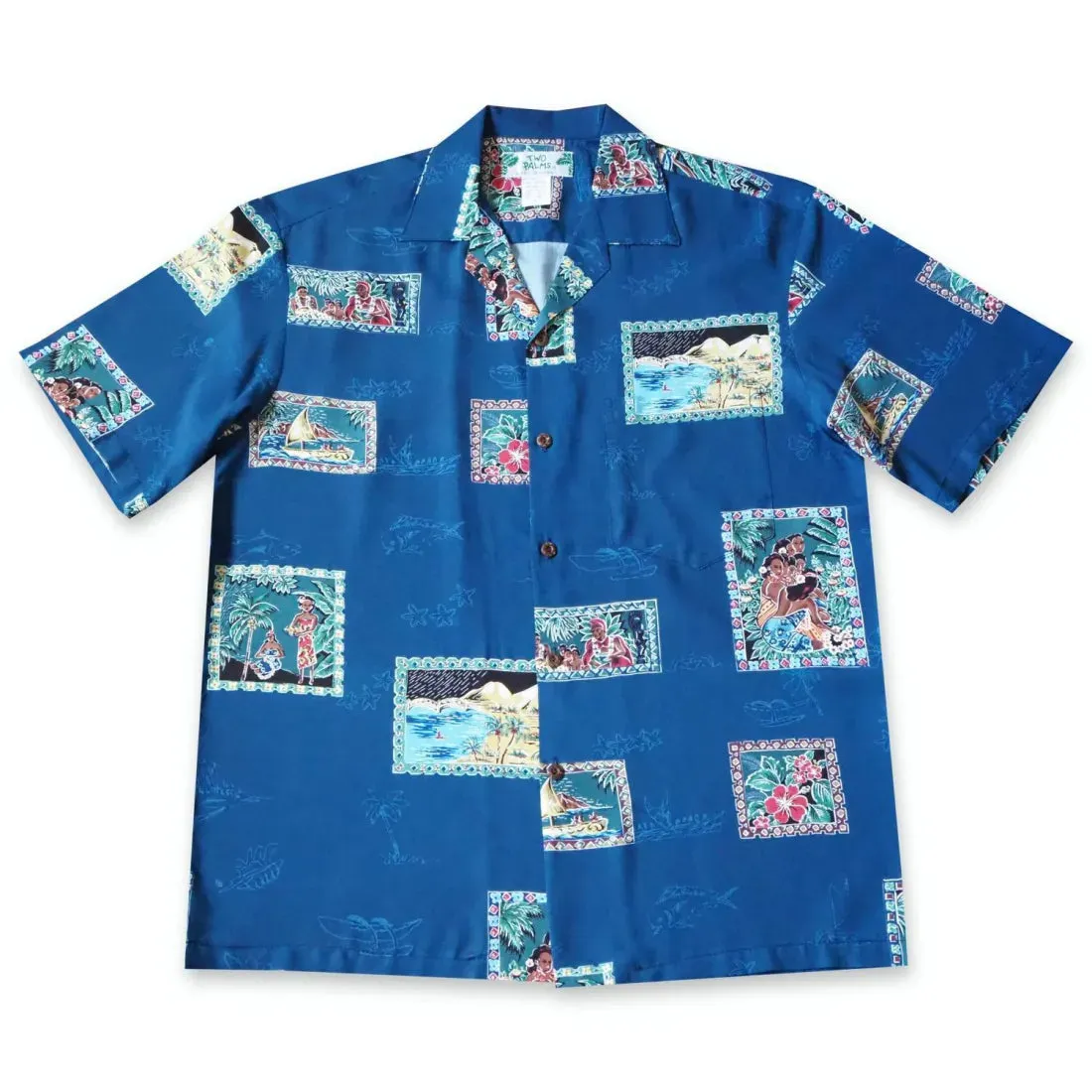 Vintage Portraits Blue Hawaiian Rayon Shirt