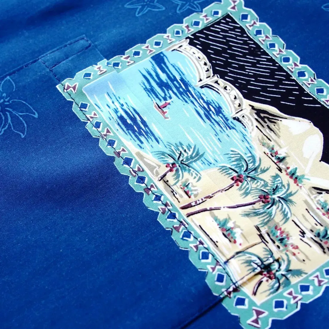Vintage Portraits Blue Hawaiian Rayon Shirt