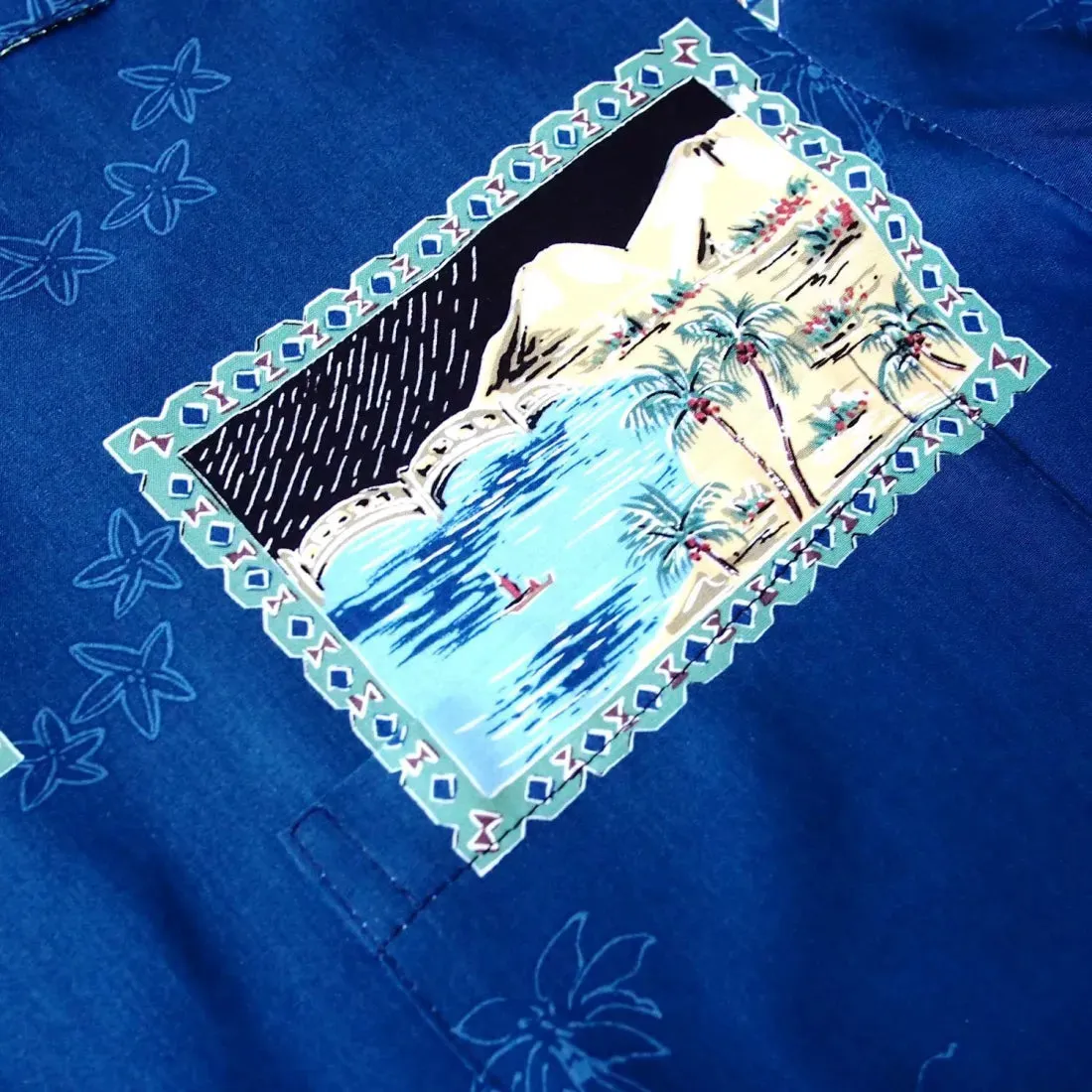 Vintage Portraits Blue Hawaiian Rayon Shirt