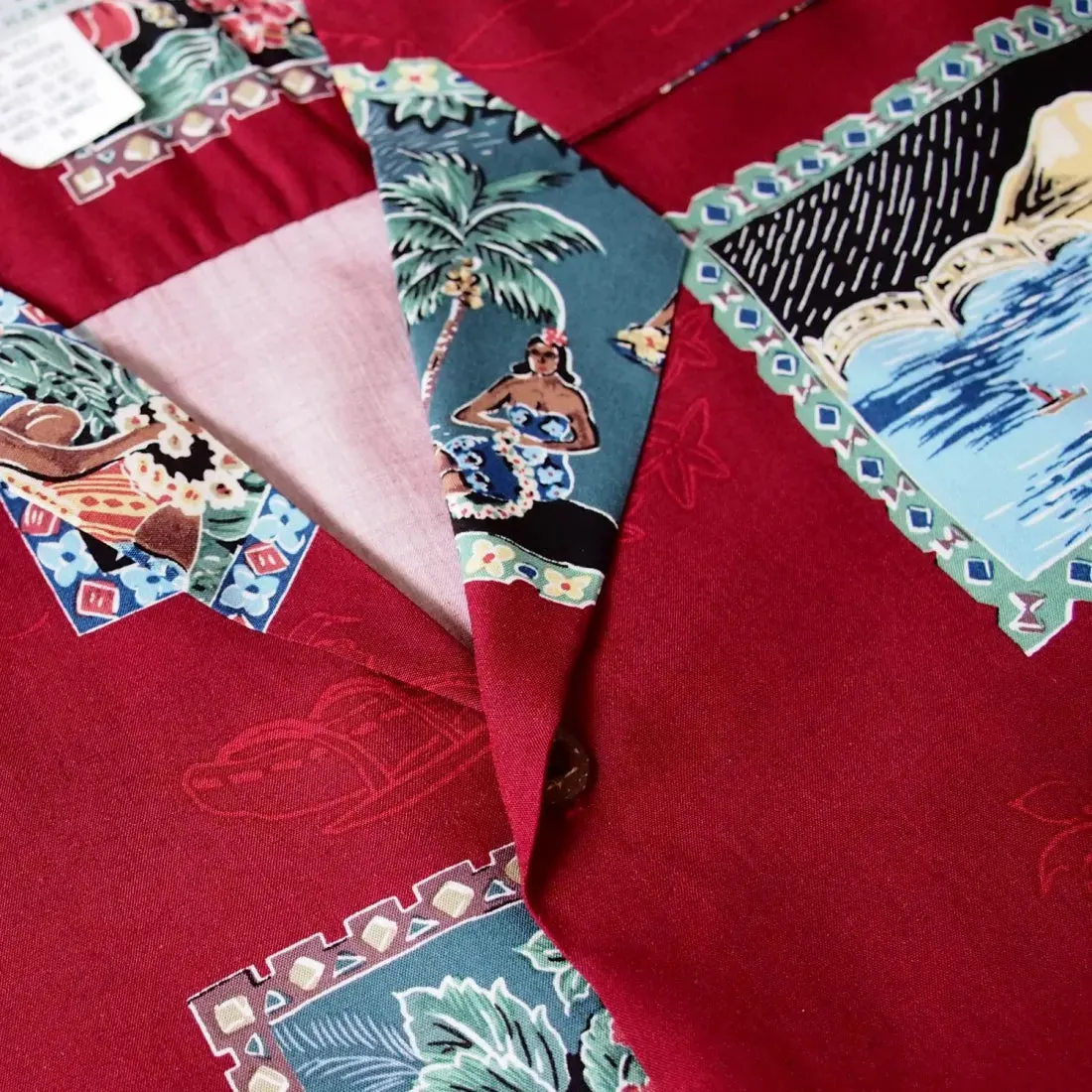 Vintage Portraits Red Hawaiian Rayon Shirt