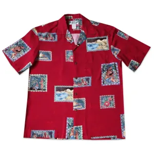Vintage Portraits Red Hawaiian Rayon Shirt