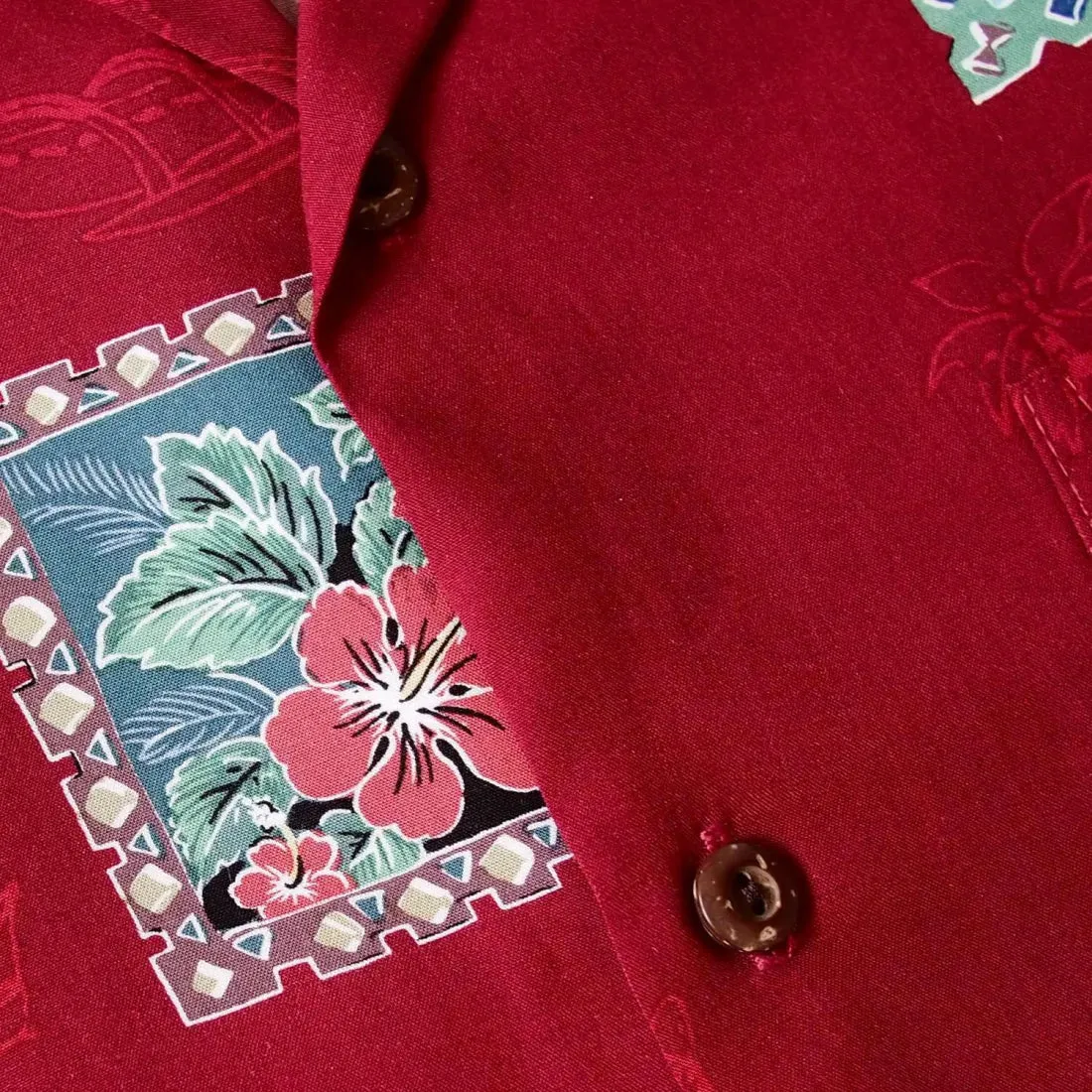 Vintage Portraits Red Hawaiian Rayon Shirt