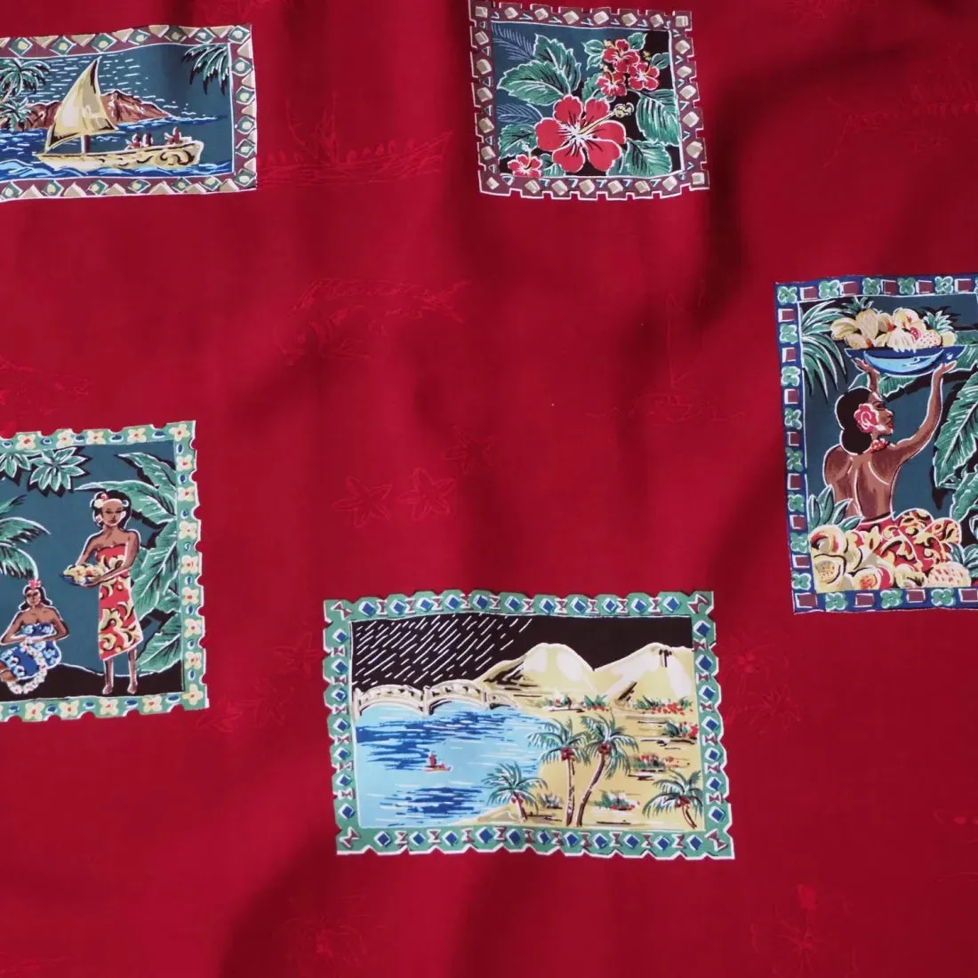 Vintage Portraits Red Hawaiian Rayon Shirt
