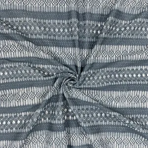 White Grey Floral Print Crochet Fabric