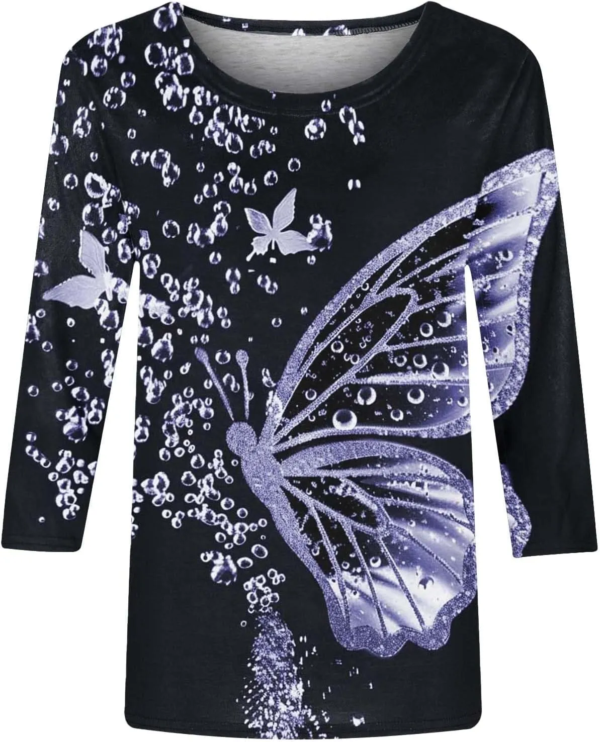 Womens 3/4 Length Sleeve Tops Vintage Elegant Crewneck Floral Printed Summer Tops Lightweight Cozy Loose Fit Blouse