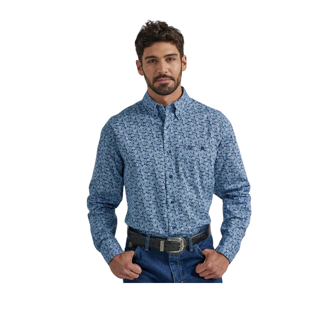 Wrangler Men's George Strait  Paisely Blue Shirt