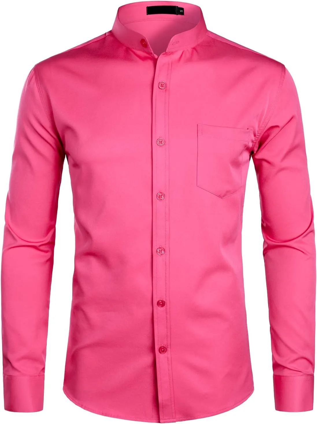ZEROYAA Men's Banded Collar Slim Fit Long Sleeve Casual Button Down Dress Shirts with Pocket